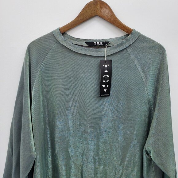 TOV Los Angeles Metallic Tie-Hem Top Size 38 NWT Shiny Iridescent Glam Grunge - Picture 8 of 15